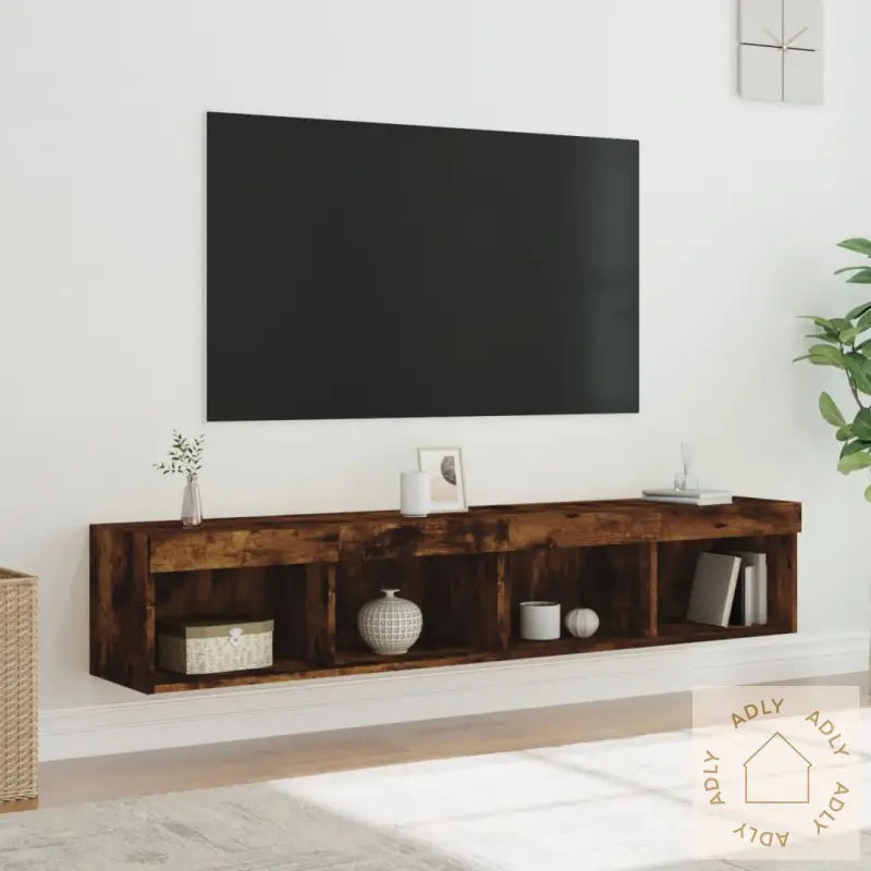 Tv-Benker Med Led-Lys 2 Stk Røkt Eik 80X30X30 Cm