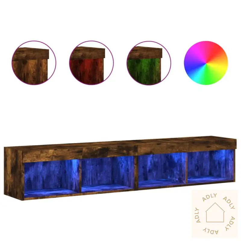 Tv-Benker Med Led-Lys 2 Stk Røkt Eik 80X30X30 Cm