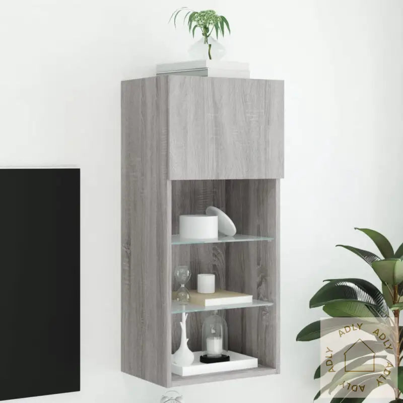 Tv-Benk Med Led-Lys Grå Sonoma 40,5X30X90 Cm