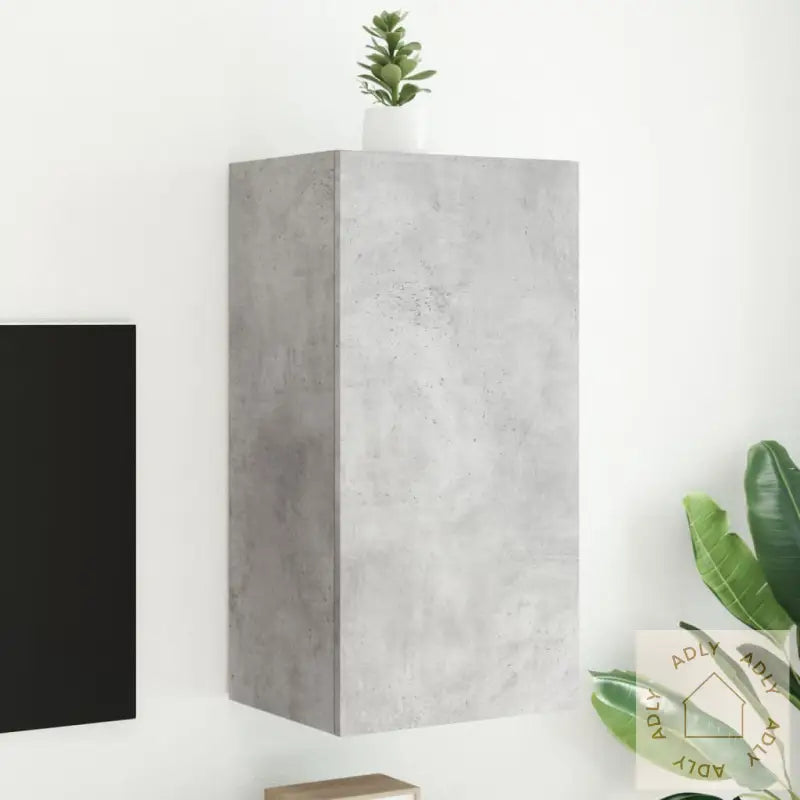 Vegghengt Tv-Benk Med Led-Lys Betonggrå 40,5X35X80 Cm