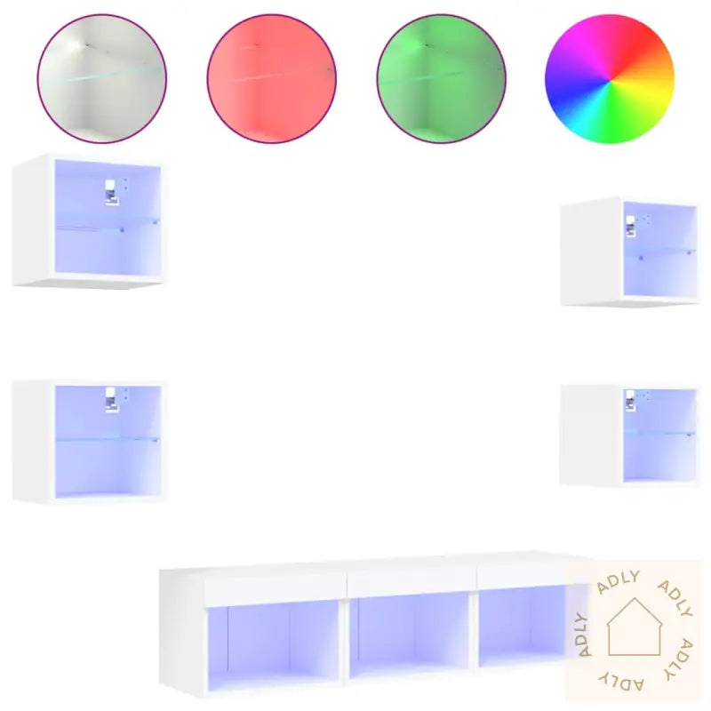 Vegghengte Tv-Enheter 7 Deler Hvit Konstruert Tre