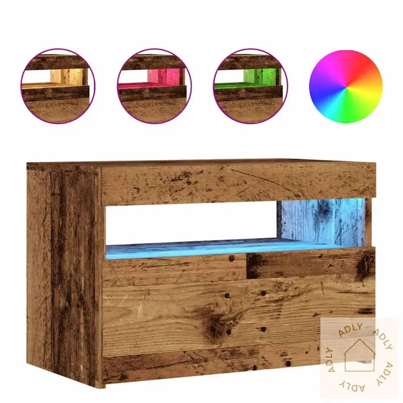 Tv-Benk Med Led-Lys Gammelt Tre 60X35X40 Cm Konstruert Tre