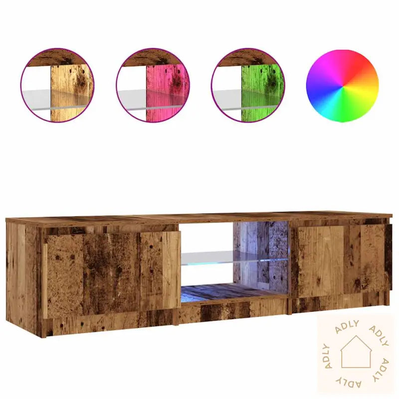 Tv-Benk Med Led-Lys Gammelt Tre 140X40X36 Cm Konstruert Tre