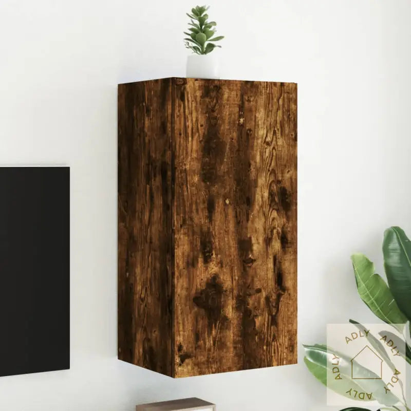 Vegghengt Tv-Benk Med Led Røkt Eik 40,5X35X80 Cm
