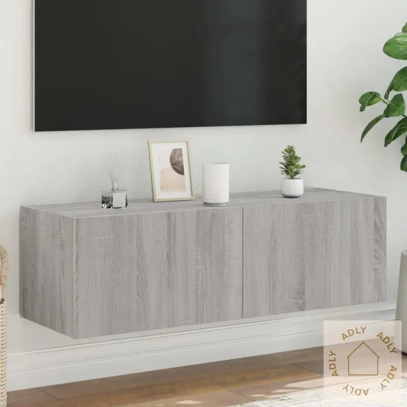 Vegghengt Tv-Benk Med Led Grå Sonoma 100X35X31 Cm