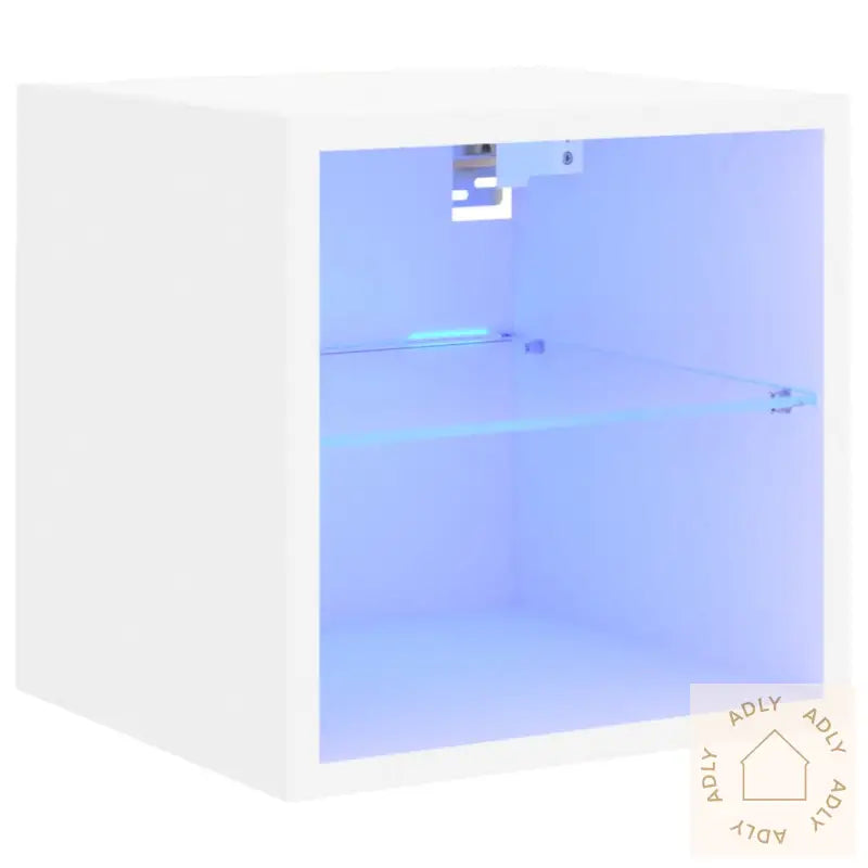 Vegghengt Tv-Benk Med Led Hvit 30X28,5X30 Cm