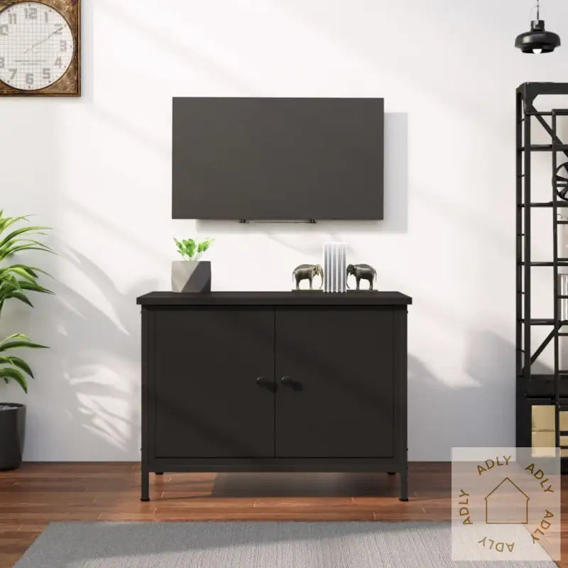 Tv-Benk Svart Med Dører 60X35X45 Cm Konstruert Tre