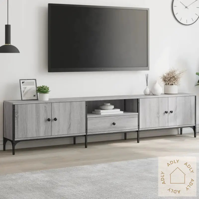 Tv-Benk Med Skuff Grå Sonoma 200X25X44 Cm Konstruert Tre