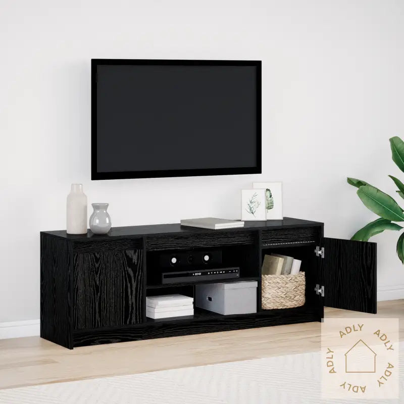 Tv-Skap Med Led I Svart Eik, 139,5X34X50 Cm, Laget Av Konstruert Tre