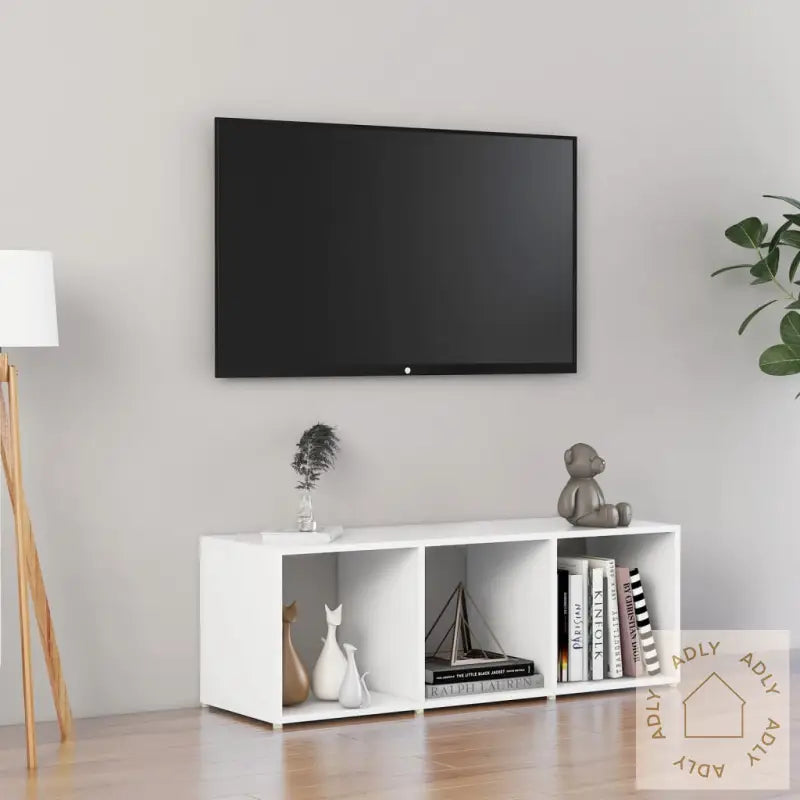 Tv-Benk Hvit 107X35X37 Cm Konstruert Tre