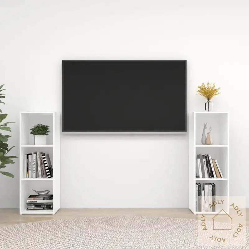 Tv-Benker 2 Stk Hvit 107X35X37 Cm Konstruert Tre