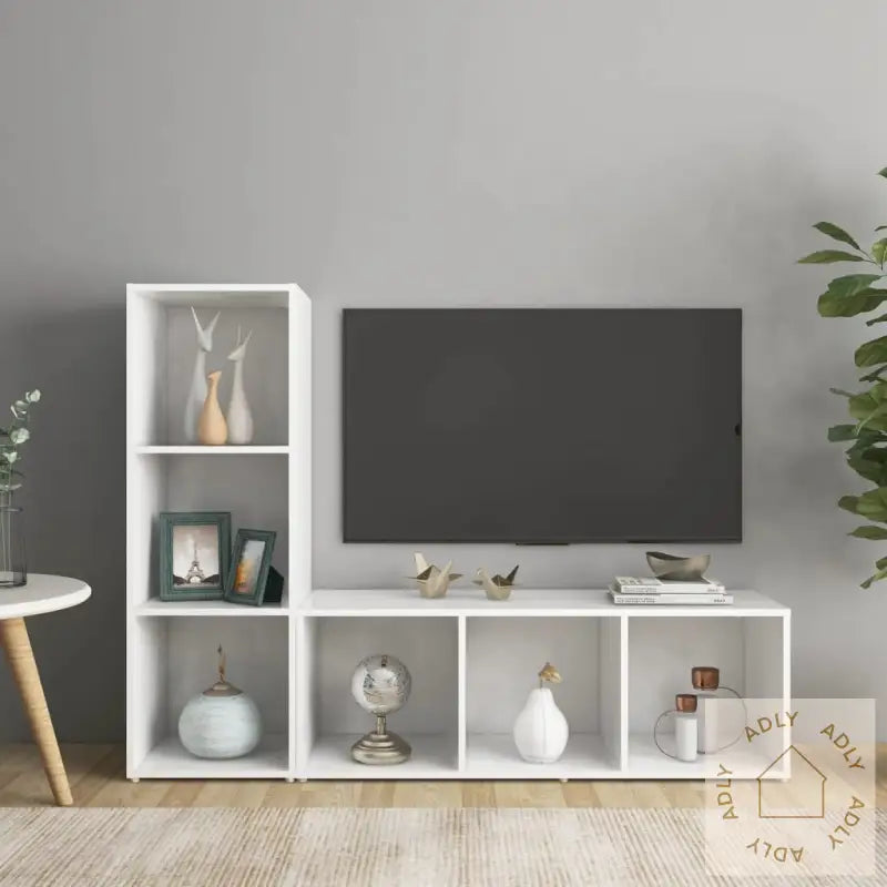 Tv-Benker 2 Stk Hvit 107X35X37 Cm Konstruert Tre