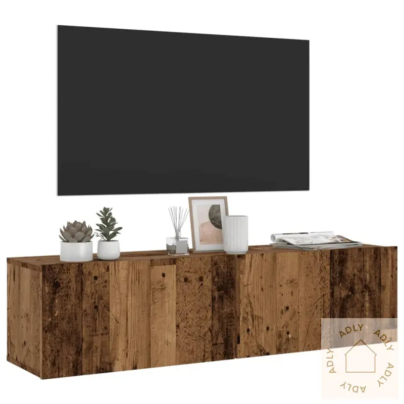 Vegghengt Tv-Benk Gammelt Tre 120X30X30 Cm Konstruert Tre