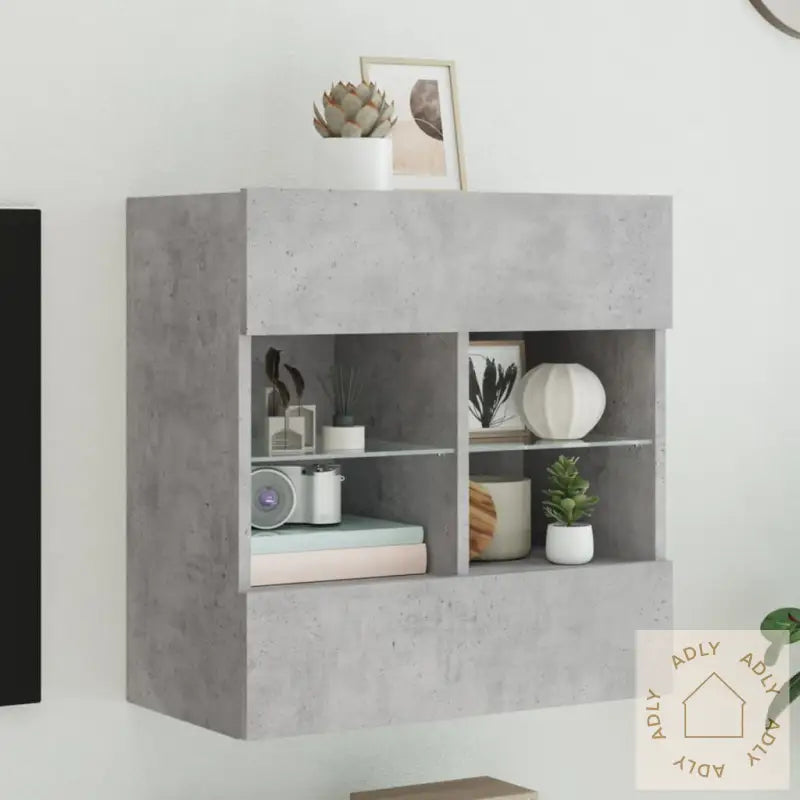 Vegghengt Tv-Benk Med Led-Lys Betonggrå 58,5X30X60,5 Cm