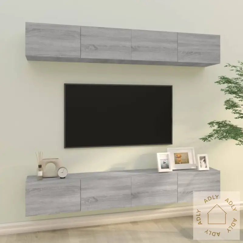 Vegghengte Tv-Benker 4 Stk Grå Sonoma 100X30X30 Cm