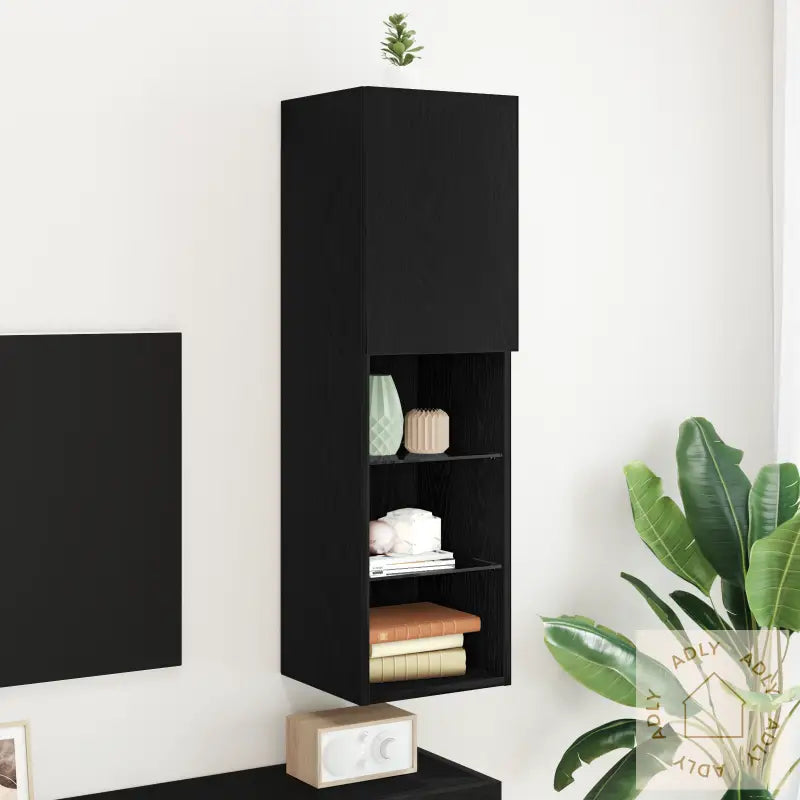 Led Tv-Skap Svart Eik 30,5X30X102 Cm Konstruert Tre
