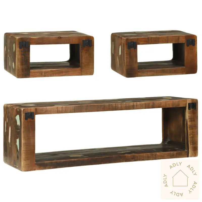 3-Delt Tv Skap Sett Flerfarget Solid Tre Gjenvunnet