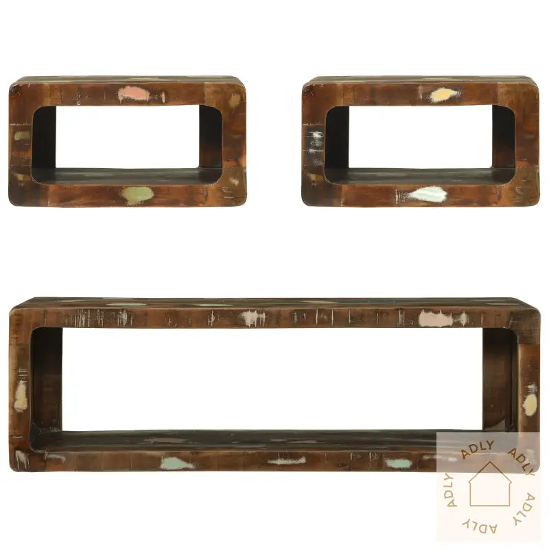 3-Delt Tv Skap Sett Flerfarget Solid Tre Gjenvunnet