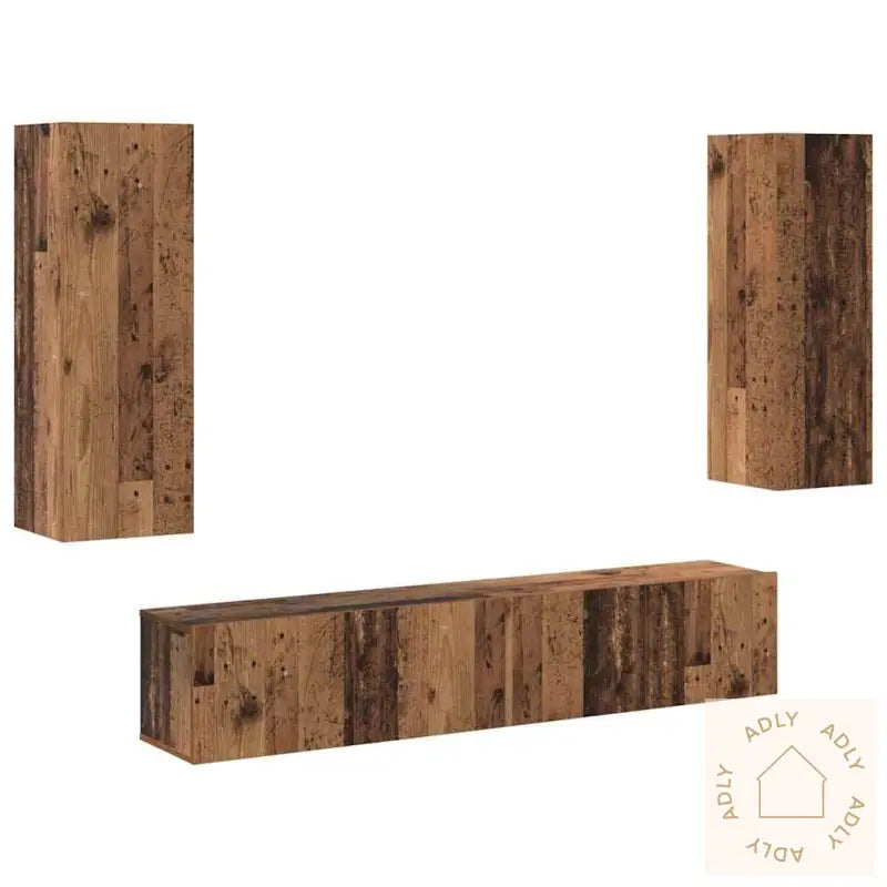 4-Delt Tv-Skapsett, Veggmontert I Gammelt Tre