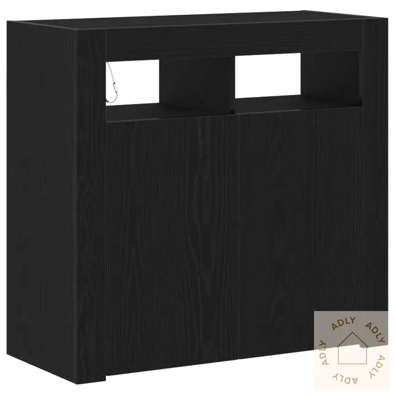 Sideboard Med Led-Lamper, Svart Eik, 80X35X75 Cm, Konstruert Tre