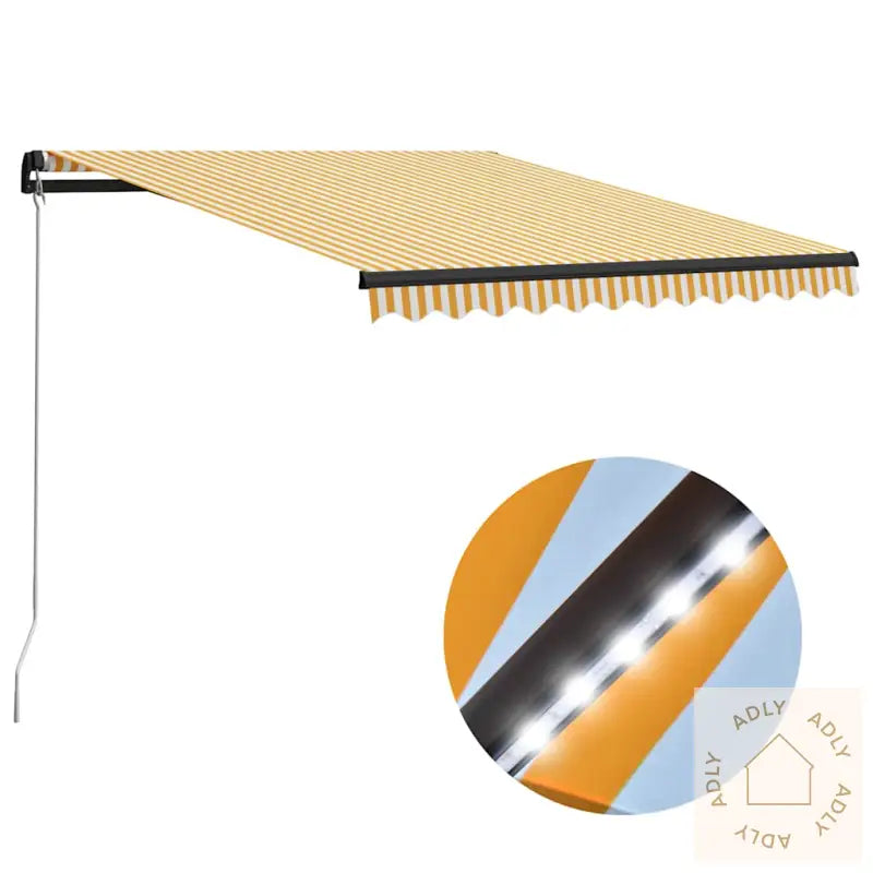Manuell Uttrekkbar Markise Med Led 300X250 Cm Gul Og Hvit