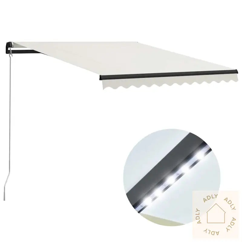 Manuell Uttrekkbar Markise Med Led 300X250 Cm Kremhvit