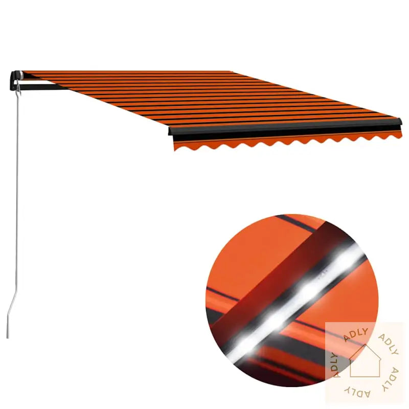 Manuell Uttrekkbar Markise Med Led 300X250 Cm Oransje Og Brun