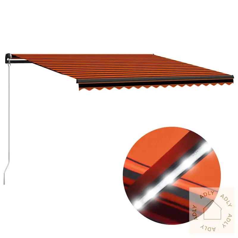 Manuell Uttrekkbar Markise Med Led 450X300 Cm Oransje Og Brun