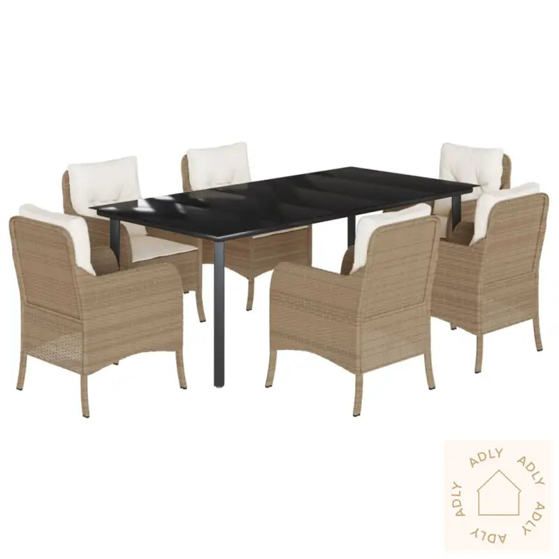 Hagespisegruppe Med Puter 7 Deler Polyrotting Beige