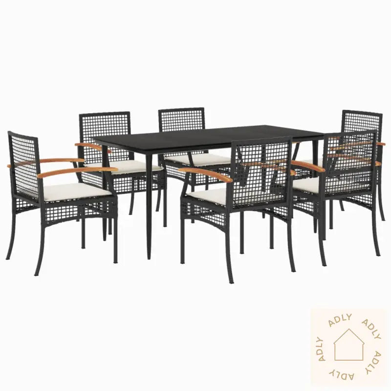 Hagespisegruppe Med Puter 7 Deler Polyrotting Svart