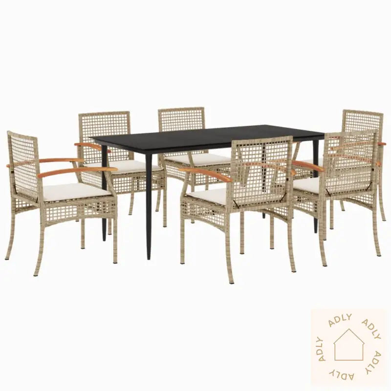 Hagespisegruppe Med Puter 7 Deler Polyrotting Beige