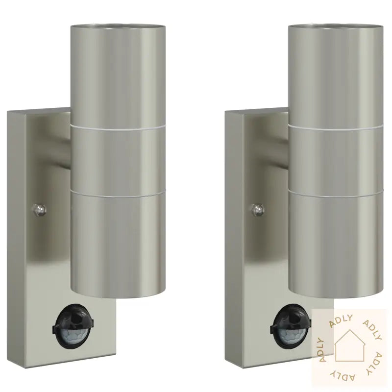 Utendørs Vegglamper Med Sensor 2 Stk Sølv Rustfritt Stål Ip44