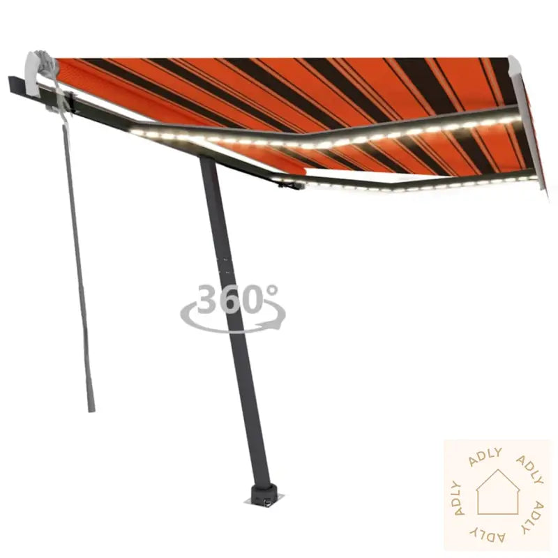 Manuell Uttrekkbar Markise Med Led 350X250 Cm Oransje Og Brun