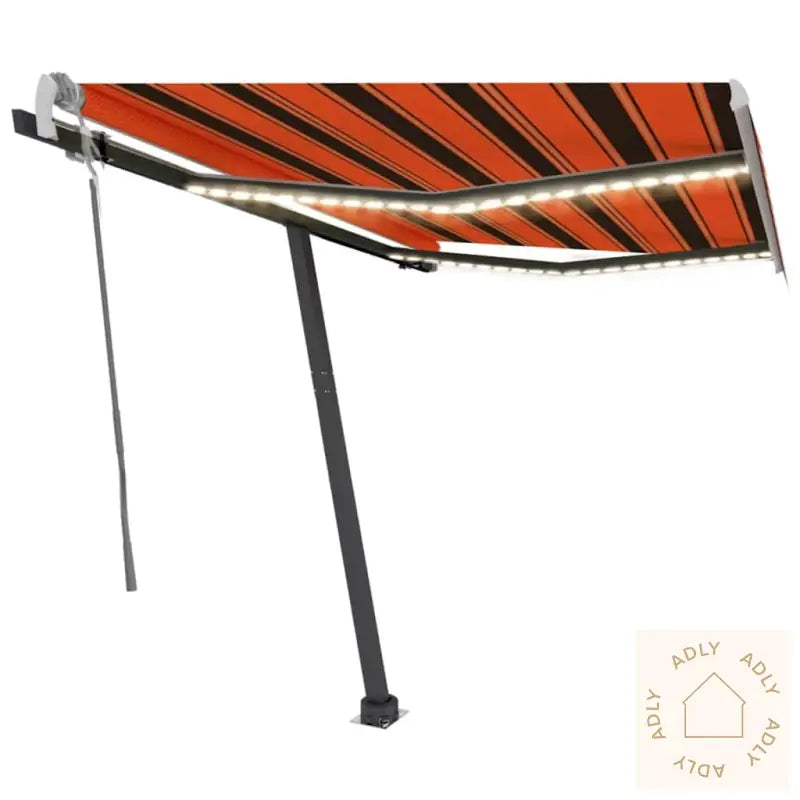 Manuell Uttrekkbar Markise Med Led 350X250 Cm Oransje Og Brun