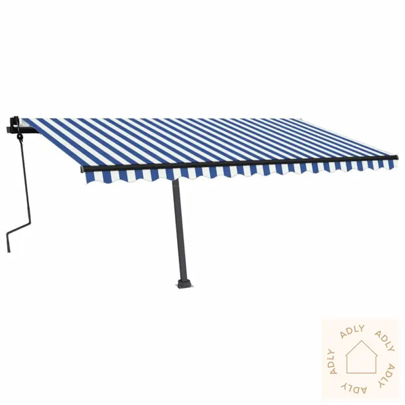 Manuell Uttrekkbar Markise Med Led 450X300 Cm Blå Og Hvit