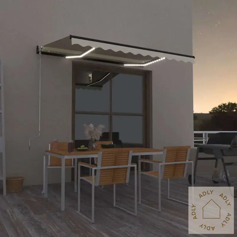 Manuell Uttrekkbar Markise Med Led 350X250 Cm Kremhvit