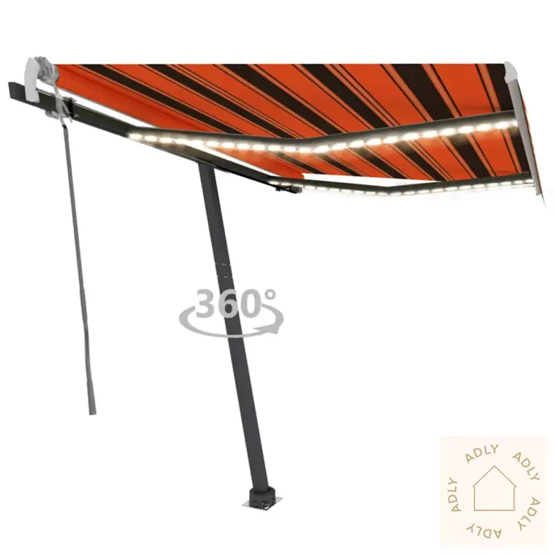 Manuell Uttrekkbar Markise Med Led 300X250 Cm Oransje Og Brun