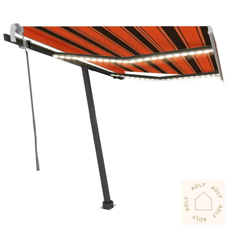 Manuell Uttrekkbar Markise Med Led 300X250 Cm Oransje Og Brun