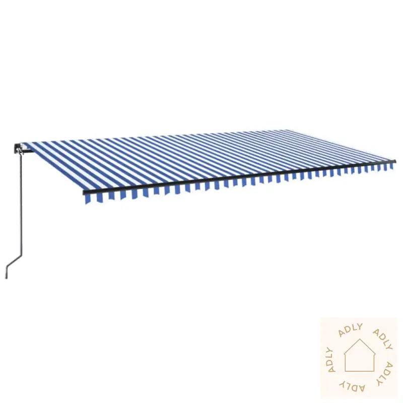 Manuell Uttrekkbar Markise Med Led 600X300 Cm Blå Og Hvit