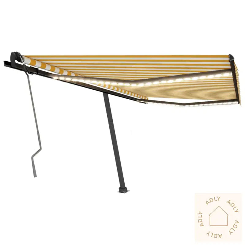 Manuell Uttrekkbar Markise Med Led 450X350 Cm Gul Og Hvit