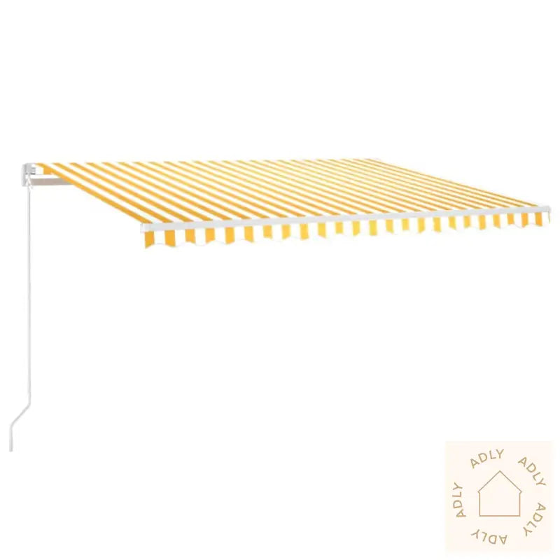 Manuell Uttrekkbar Markise Med Led 400X350 Cm Gul Og Hvit