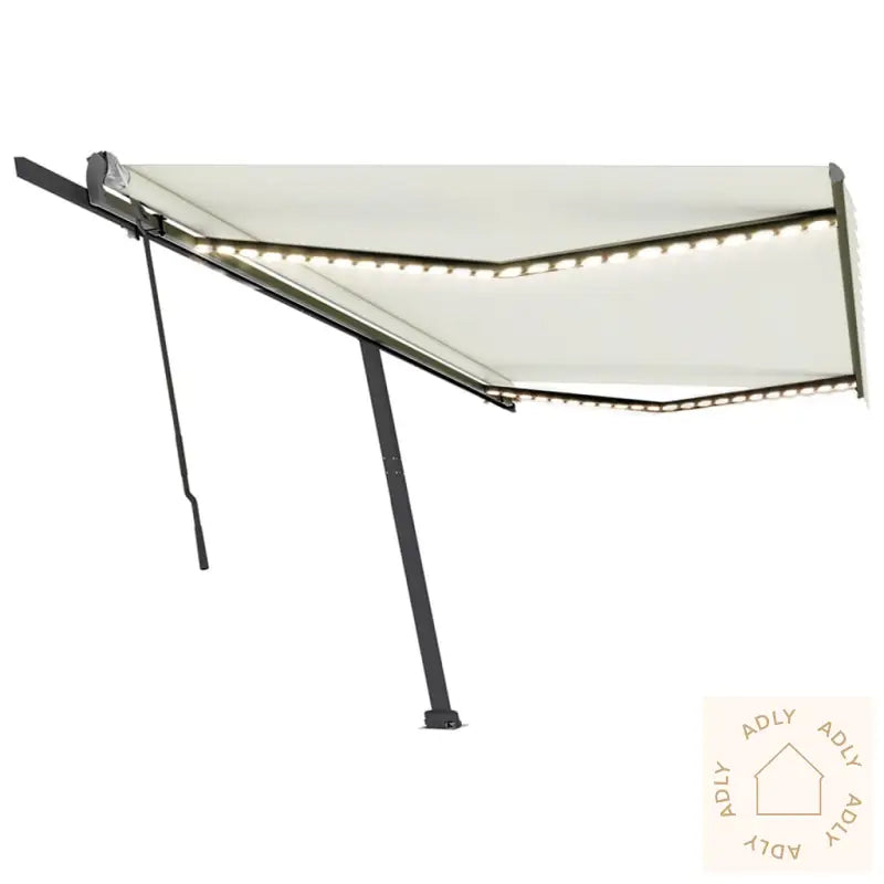 Manuell Uttrekkbar Markise Med Led 500X350 Cm Kremhvit