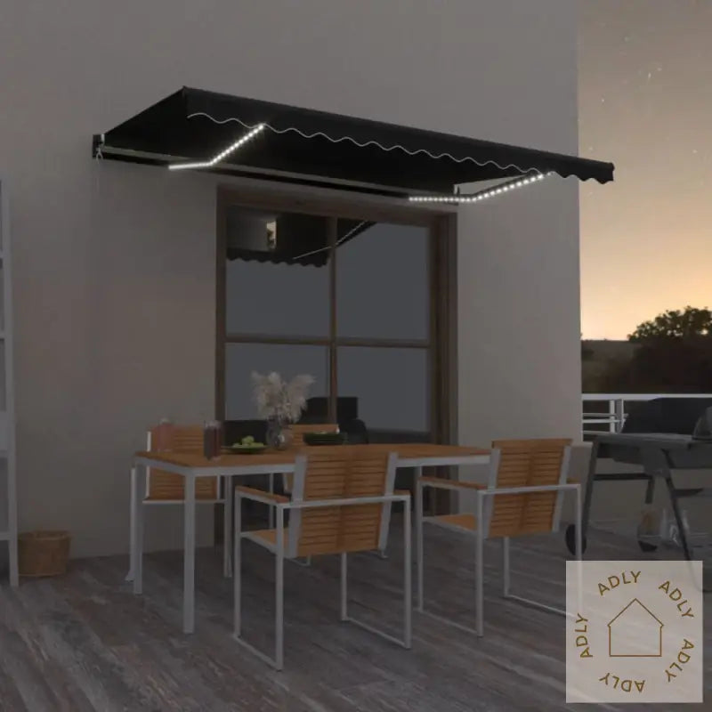 Manuell Uttrekkbar Markise Med Led 400X350 Cm Antrasitt