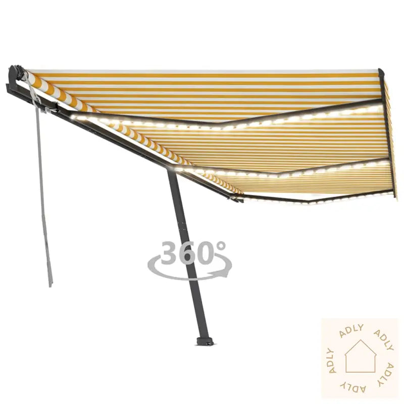 Manuell Uttrekkbar Markise Med Led 600X350 Cm Gul Og Hvit