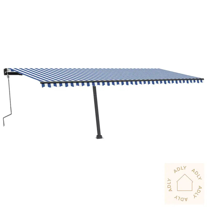 Manuell Uttrekkbar Markise Med Led 600X350 Cm Blå Og Hvit