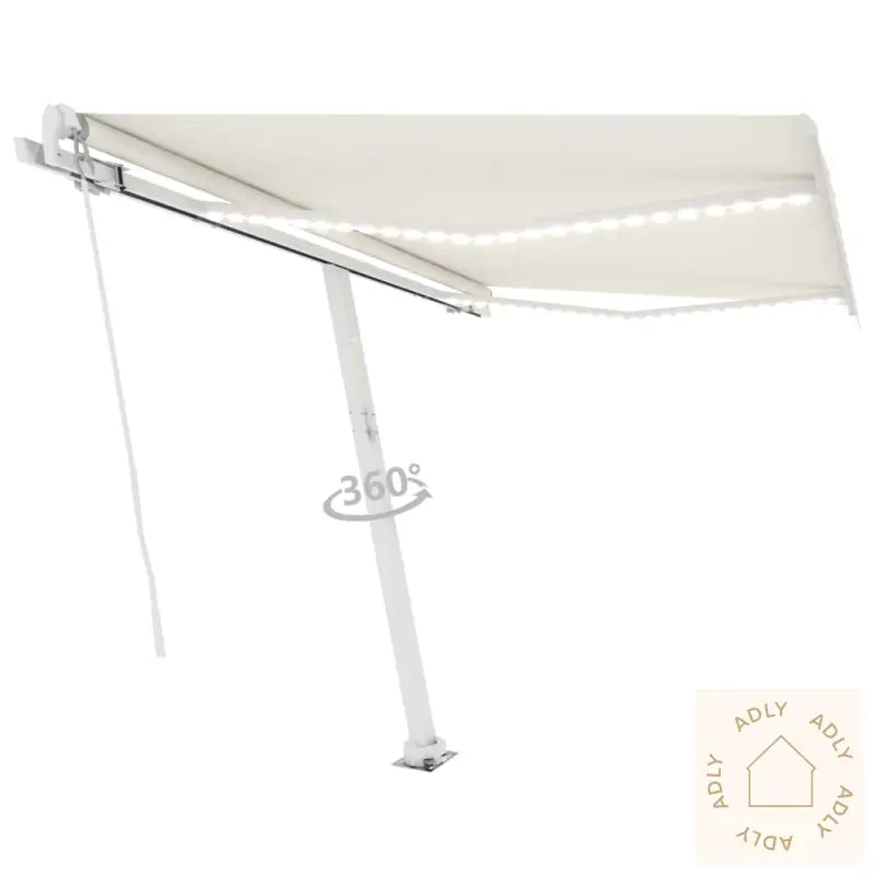 Manuell Uttrekkbar Markise Med Led 300X250 Cm Kremhvit