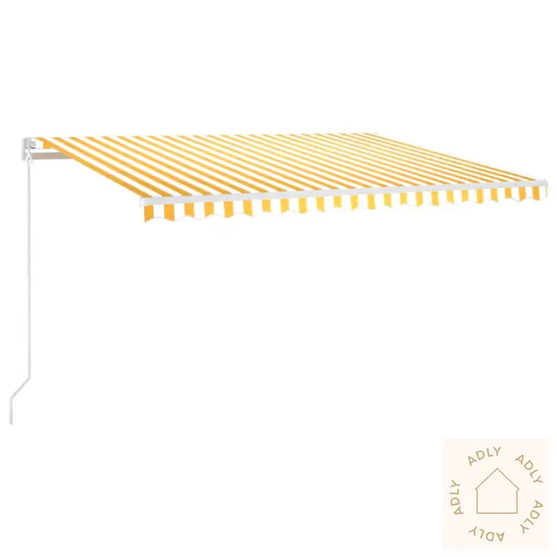 Manuell Uttrekkbar Markise Med Led 450X350 Cm Gul Og Hvit