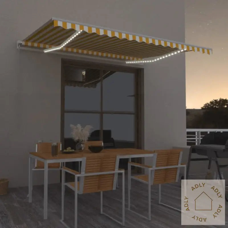 Manuell Uttrekkbar Markise Med Led 450X350 Cm Gul Og Hvit