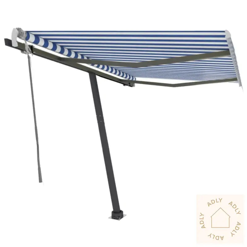 Frittstående Manuell Uttrekkbar Markise 350X250 Cm Blå/Hvit