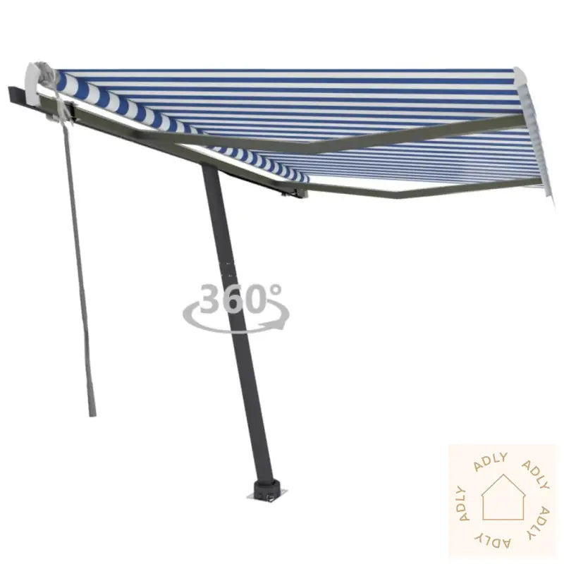 Frittstående Manuell Uttrekkbar Markise 350X250 Cm Blå/Hvit